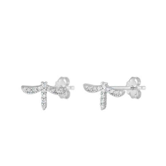 Silver CZ Dragonfly Earrings - Picture 1 of 5